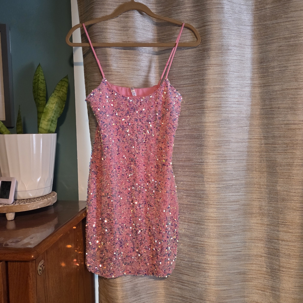 Pink Sequin Mini Dress